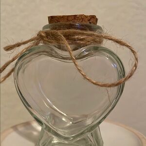 Romantic Heart-Shaped keepsake Glass Jar with Cork Lid. Engravable Giftable